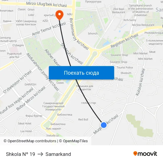 Shkola Nº 19 to Samarkand map