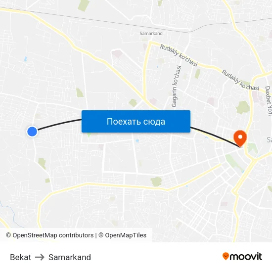 Bekat to Samarkand map