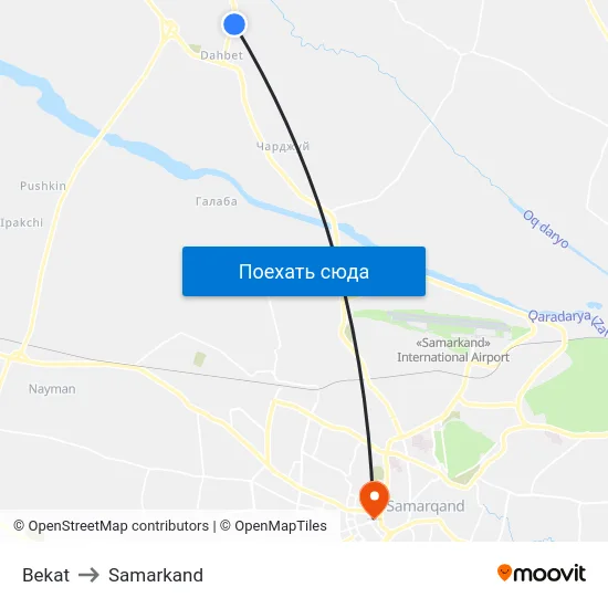Bekat to Samarkand map