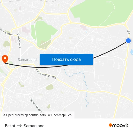 Bekat to Samarkand map