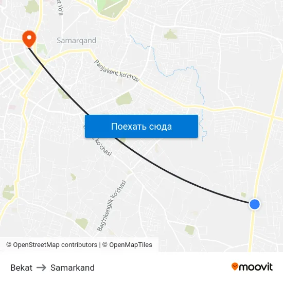 Bekat to Samarkand map