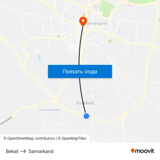 Bekat to Samarkand map