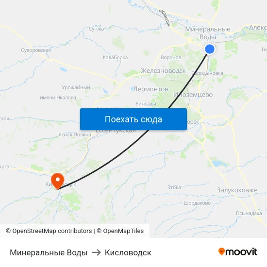 Минеральные Воды to Кисловодск map