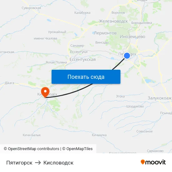 Пятигорск to Кисловодск map