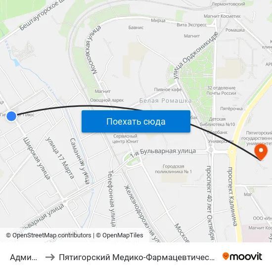 Адмиральского to Пятигорский Медико-Фармацевтический Институт, Филиал Фгбоу Во ""Волггму"" map