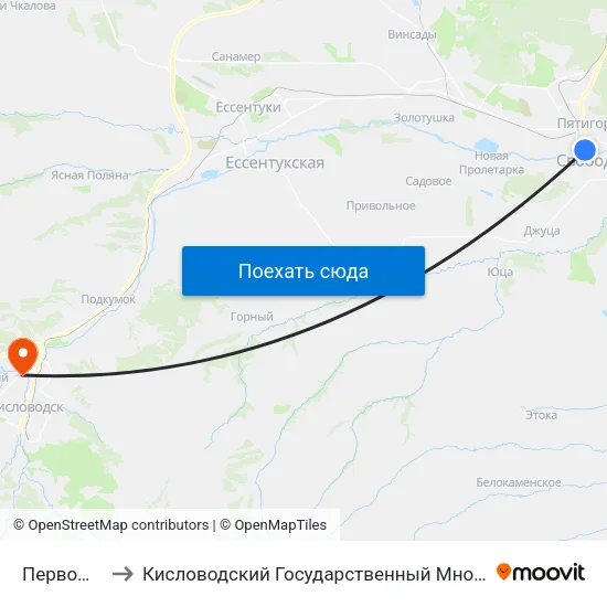 Первомайская to Кисловодский Государственный Многопрофильный Техникум map