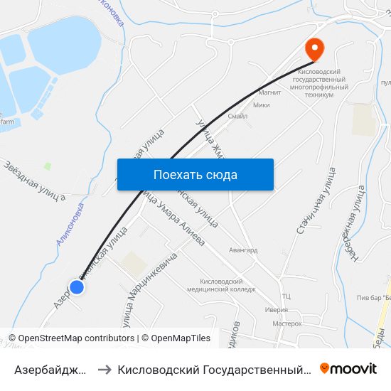 Азербайджанская Улица to Кисловодский Государственный Многопрофильный Техникум map