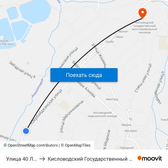 Улица 40 Лет Октября to Кисловодский Государственный Многопрофильный Техникум map