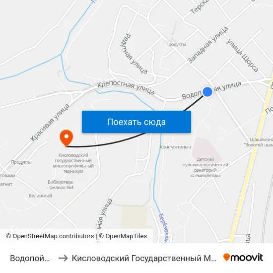 Водопойная Улица to Кисловодский Государственный Многопрофильный Техникум map