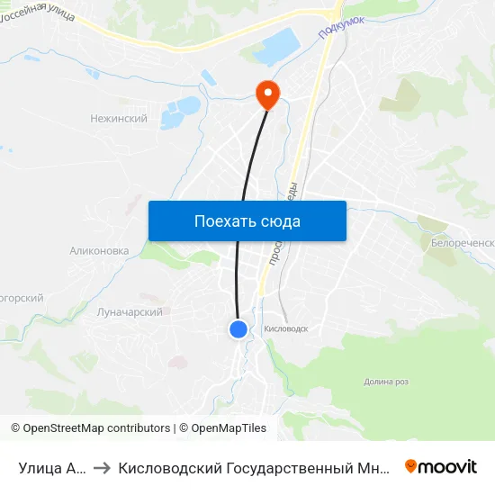 Улица Авиации to Кисловодский Государственный Многопрофильный Техникум map