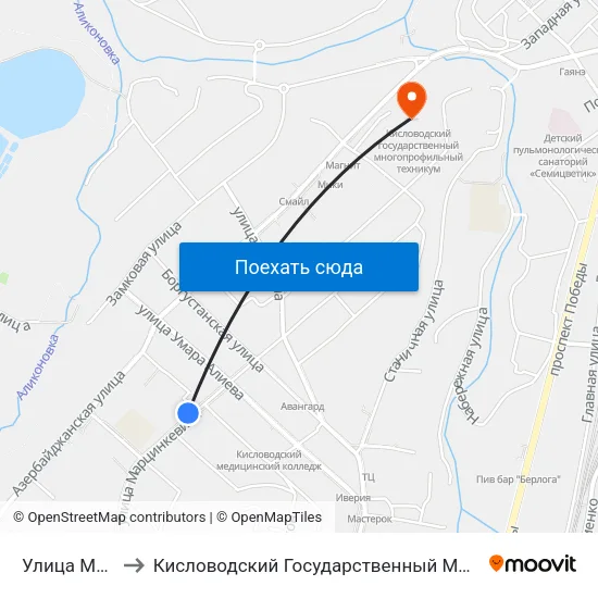 Улица Матросова to Кисловодский Государственный Многопрофильный Техникум map