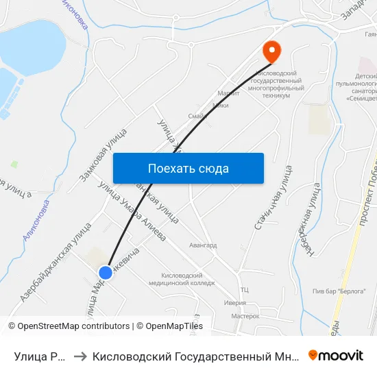 Улица Расковой to Кисловодский Государственный Многопрофильный Техникум map