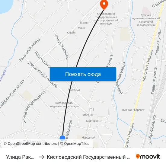 Улица Ракитной Горы to Кисловодский Государственный Многопрофильный Техникум map