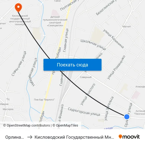 Орлиная Улица to Кисловодский Государственный Многопрофильный Техникум map