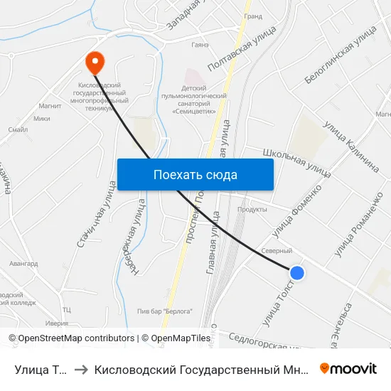 Улица Толстого to Кисловодский Государственный Многопрофильный Техникум map
