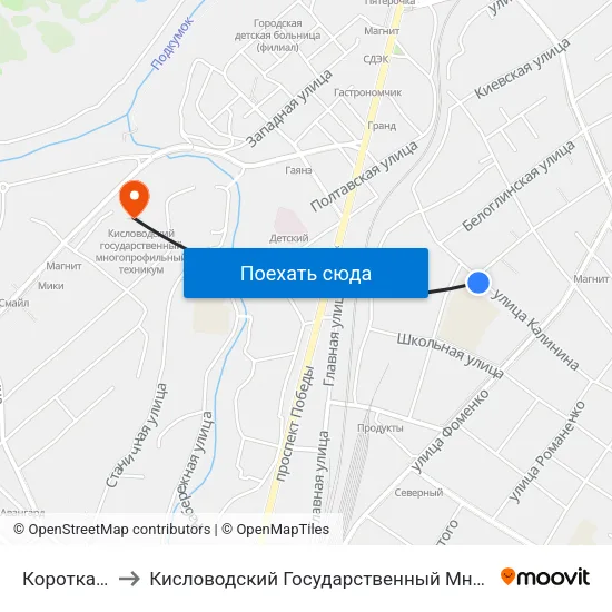 Короткая Улица to Кисловодский Государственный Многопрофильный Техникум map