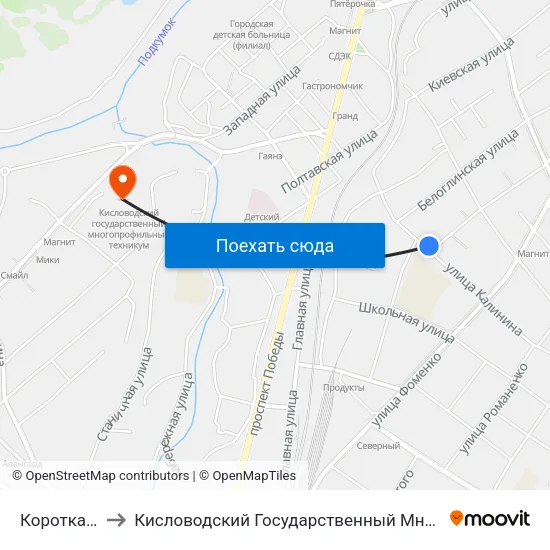 Короткая Улица to Кисловодский Государственный Многопрофильный Техникум map