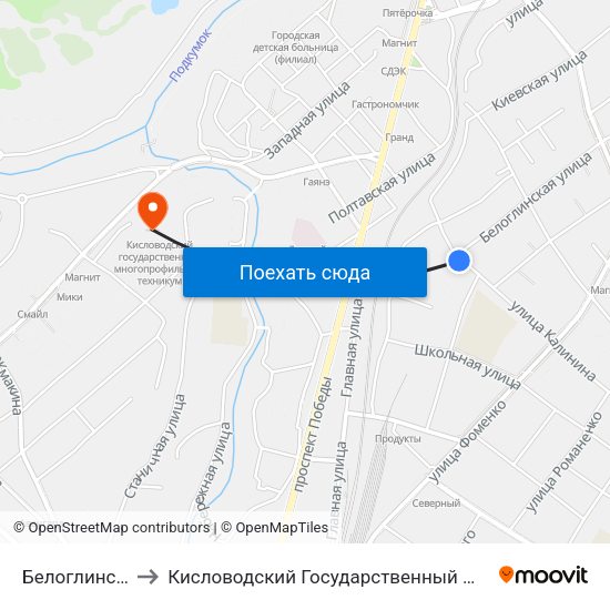 Белоглинская Улица to Кисловодский Государственный Многопрофильный Техникум map