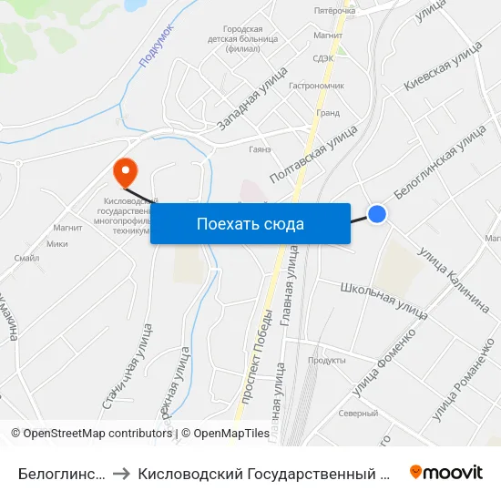 Белоглинская Улица to Кисловодский Государственный Многопрофильный Техникум map