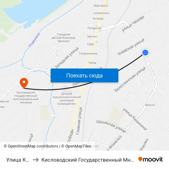 Улица Киевская to Кисловодский Государственный Многопрофильный Техникум map