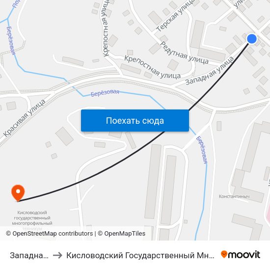 Западная Улица to Кисловодский Государственный Многопрофильный Техникум map
