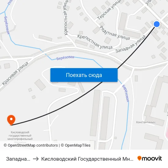 Западная Улица to Кисловодский Государственный Многопрофильный Техникум map