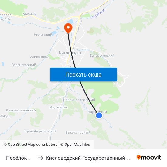 Посёлок Нарзанный to Кисловодский Государственный Многопрофильный Техникум map