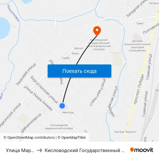 Улица Марцинкевича to Кисловодский Государственный Многопрофильный Техникум map
