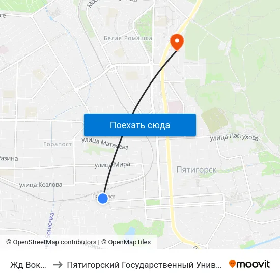 Жд Вокзал to Пятигорский Государственный Университет map