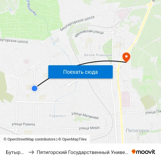Бутырина to Пятигорский Государственный Университет map