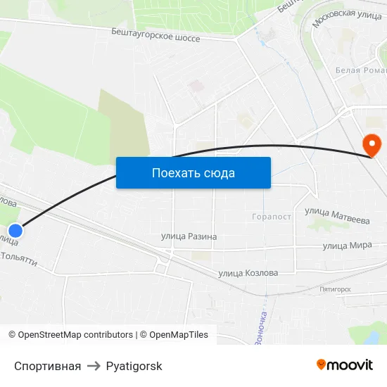Спортивная to Pyatigorsk map