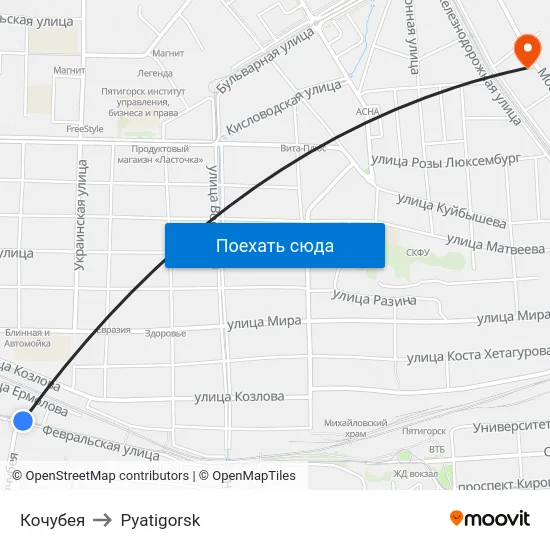 Кочубея to Pyatigorsk map