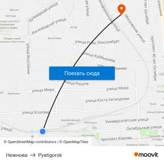 Нежнова to Pyatigorsk map