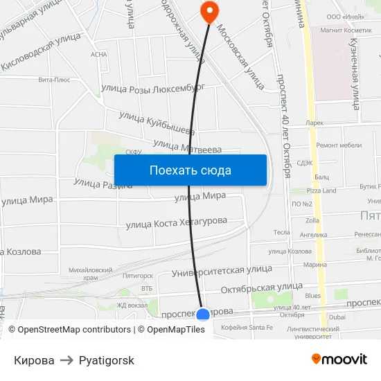 Кирова to Pyatigorsk map
