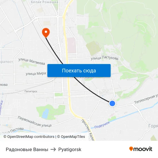 Радоновые Ванны to Pyatigorsk map