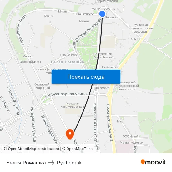 Белая Ромашка to Pyatigorsk map