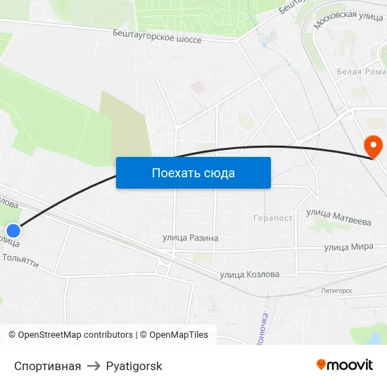 Спортивная to Pyatigorsk map