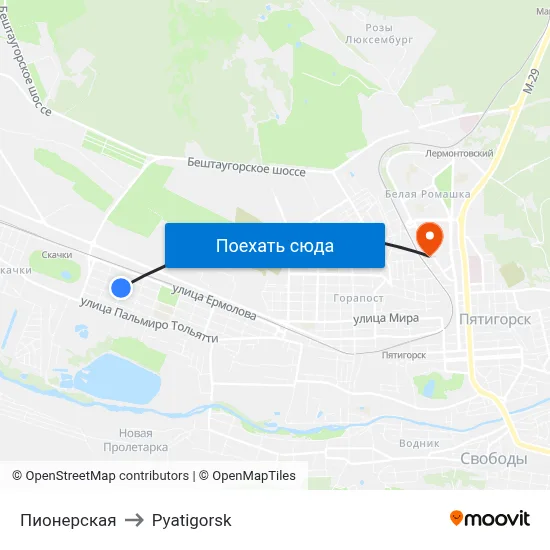 Пионерская to Pyatigorsk map