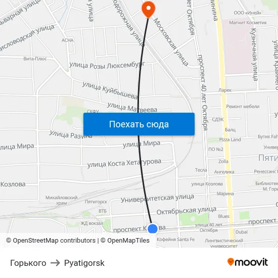 Горького to Pyatigorsk map