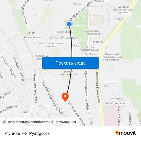 Фучика to Pyatigorsk map
