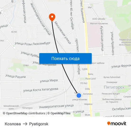Козлова to Pyatigorsk map