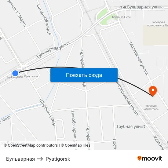 Бульварная to Pyatigorsk map