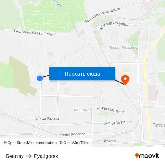 Бештау to Pyatigorsk map