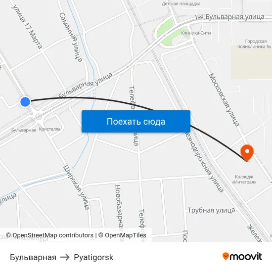 Бульварная to Pyatigorsk map