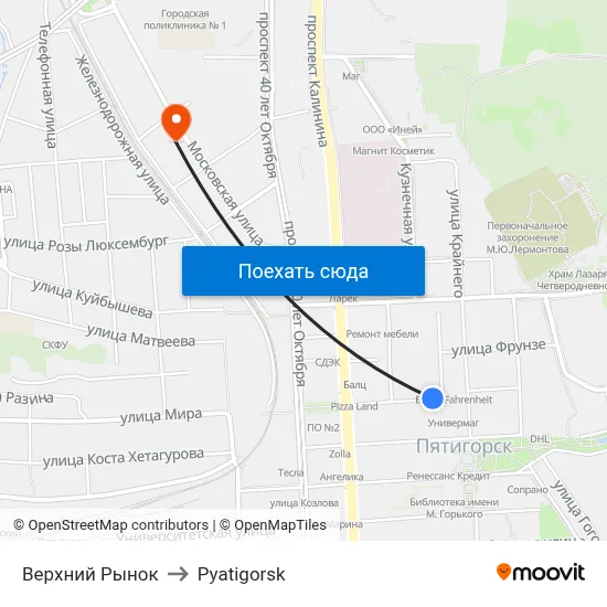 Верхний Рынок to Pyatigorsk map