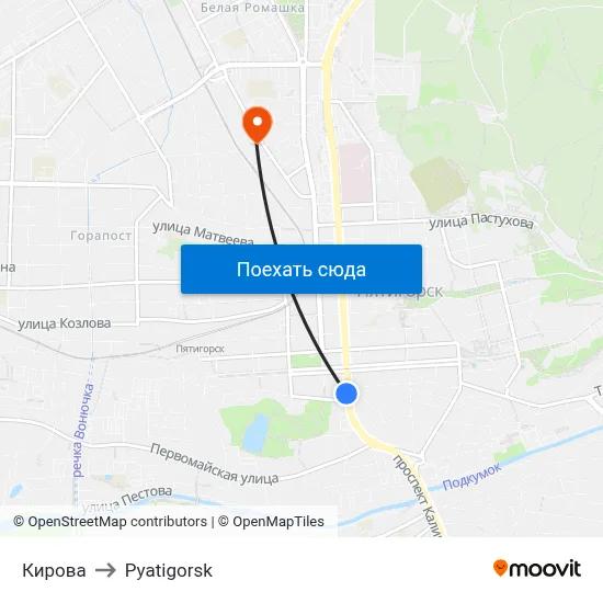Кирова to Pyatigorsk map