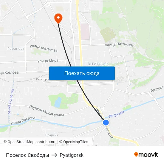 Посёлок Свободы to Pyatigorsk map
