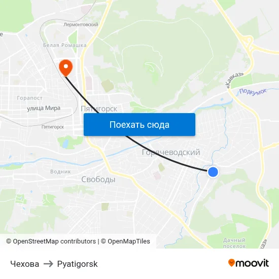 Чехова to Pyatigorsk map