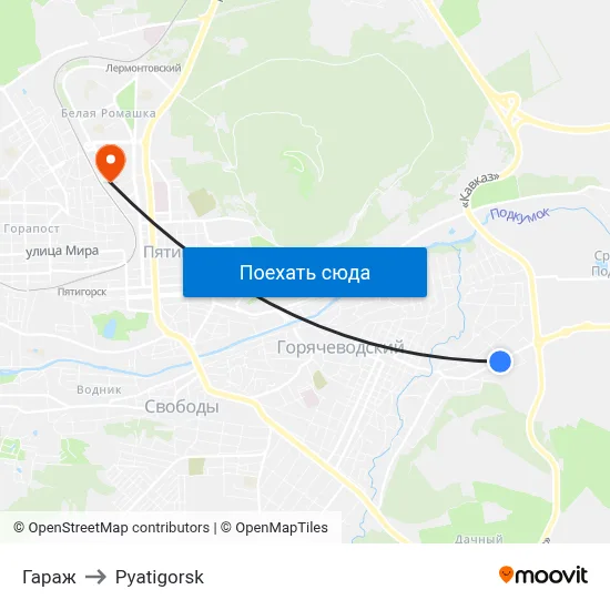 Гараж to Pyatigorsk map