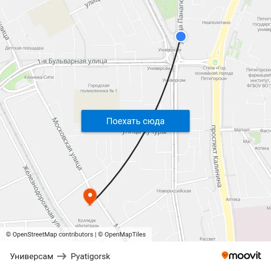 Универсам to Pyatigorsk map